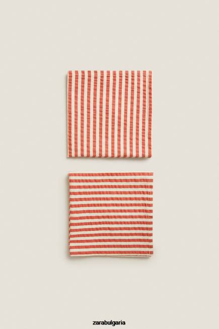 Zara аксесоари 66FT1671 унисекс раирани салфетки (пакет от 2) ръждив