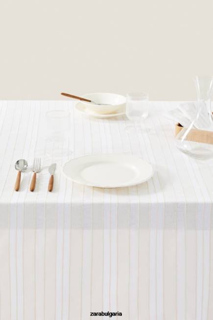 Zara аксесоари 66FT1672 унисекс раирана покривка с боядисана нишка екрю