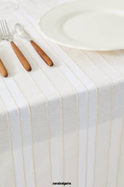 Zara аксесоари 66FT1672 унисекс раирана покривка с боядисана нишка екрю