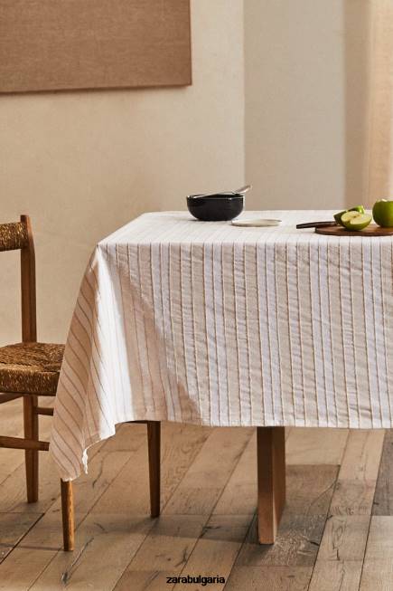 Zara аксесоари 66FT1672 унисекс раирана покривка с боядисана нишка екрю