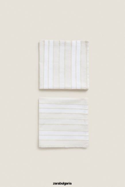 Zara аксесоари 66FT1673 унисекс раирани салфетки от боядисана нишка (пакет от 2) екрю