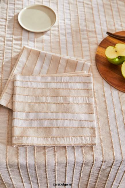 Zara аксесоари 66FT1673 унисекс раирани салфетки от боядисана нишка (пакет от 2) екрю