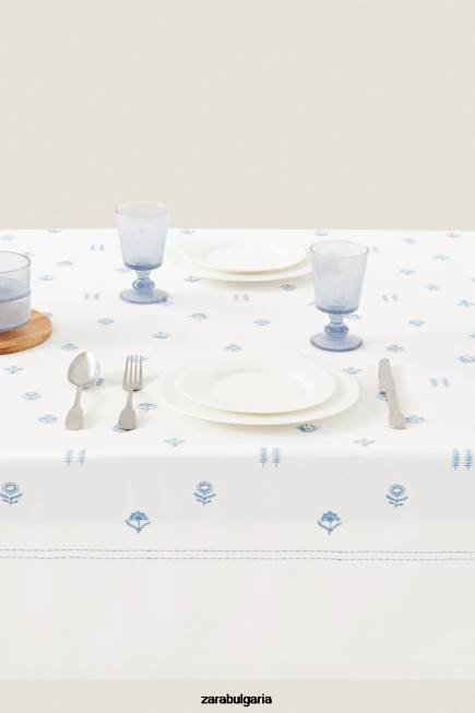 Zara аксесоари 66FT1676 унисекс покривка за маса с бродирани цветя син