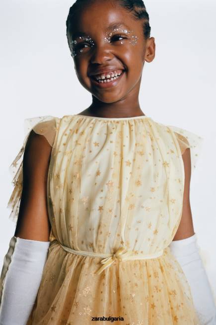 Zara облекло 66FT1596 деца костюм на фея от кристали златист