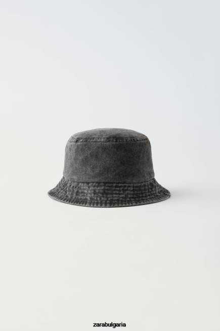 Zara аксесоари 66FT1541 деца дънкова шапка с етикет черен