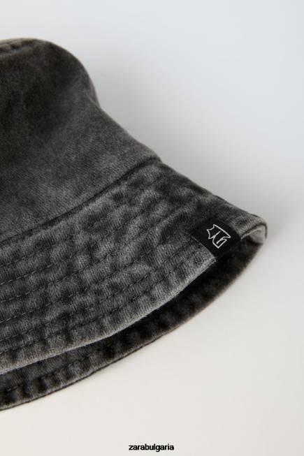 Zara аксесоари 66FT1541 деца дънкова шапка с етикет черен