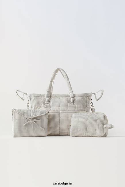 Zara аксесоари 66FT1568 деца пакет гингам чанти за бременни мръсно бяло