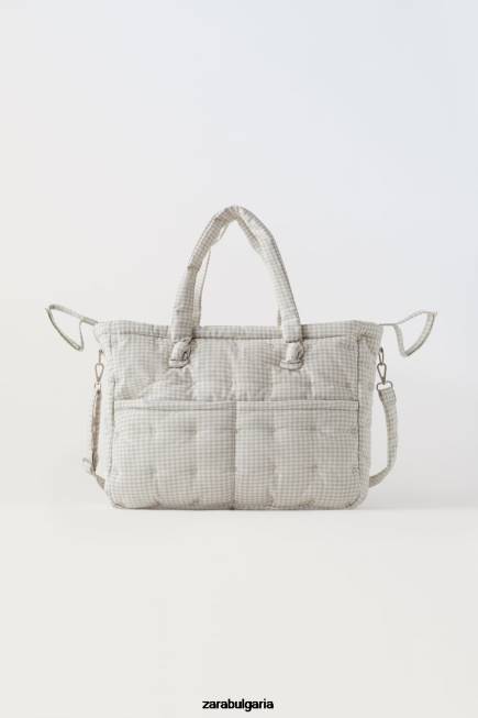 Zara аксесоари 66FT1568 деца пакет гингам чанти за бременни мръсно бяло