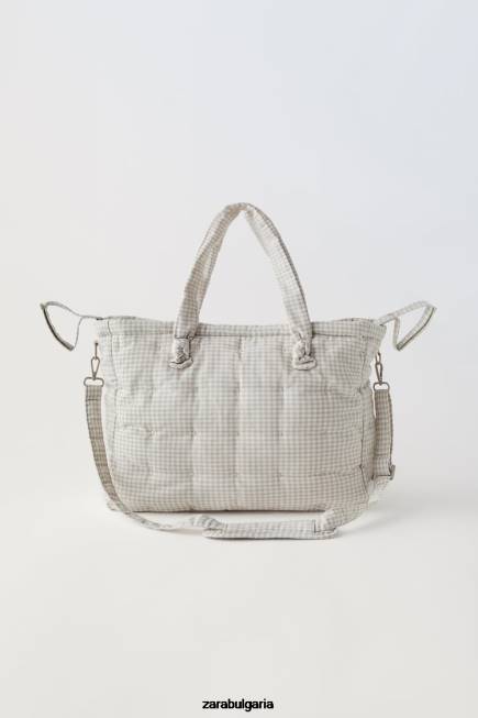 Zara аксесоари 66FT1568 деца пакет гингам чанти за бременни мръсно бяло
