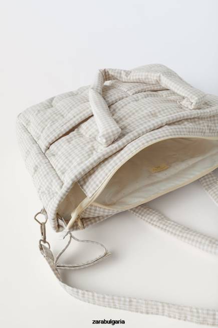 Zara аксесоари 66FT1568 деца пакет гингам чанти за бременни мръсно бяло