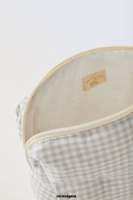 Zara аксесоари 66FT1568 деца пакет гингам чанти за бременни мръсно бяло