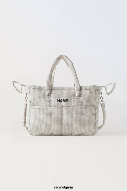 Zara аксесоари 66FT1568 деца пакет гингам чанти за бременни мръсно бяло