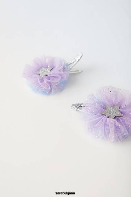 Zara аксесоари 66FT1611 деца две опаковки щипки за коса за костюм от тюл лилаво