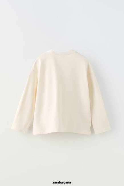 Zara облекло 66FT1530 деца премиум обикновена тениска екрю