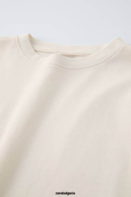 Zara облекло 66FT1530 деца премиум обикновена тениска екрю