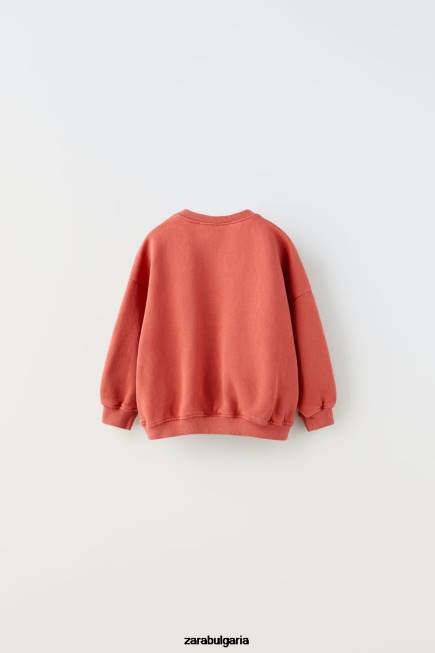 Zara облекло 66FT1555 деца изпран суичър с шевове червено/оранжево