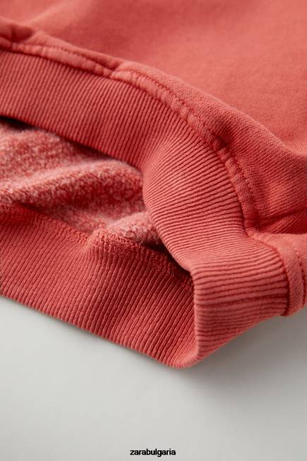 Zara облекло 66FT1555 деца изпран суичър с шевове червено/оранжево