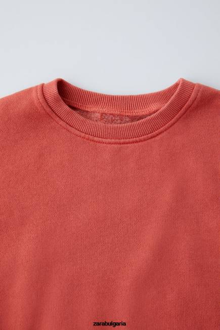 Zara облекло 66FT1555 деца изпран суичър с шевове червено/оранжево