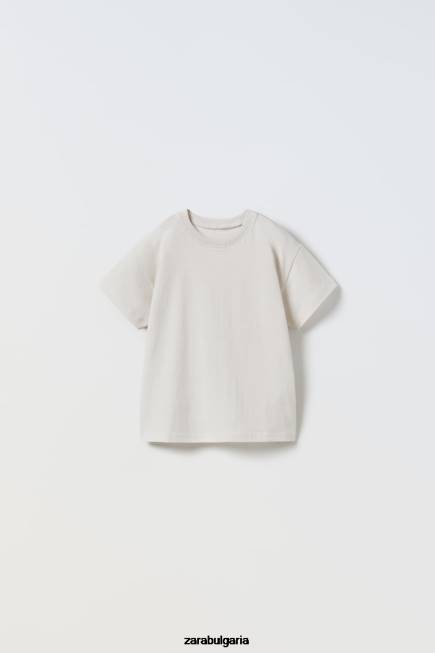 Zara облекло 66FT1572 деца обикновена тениска камък
