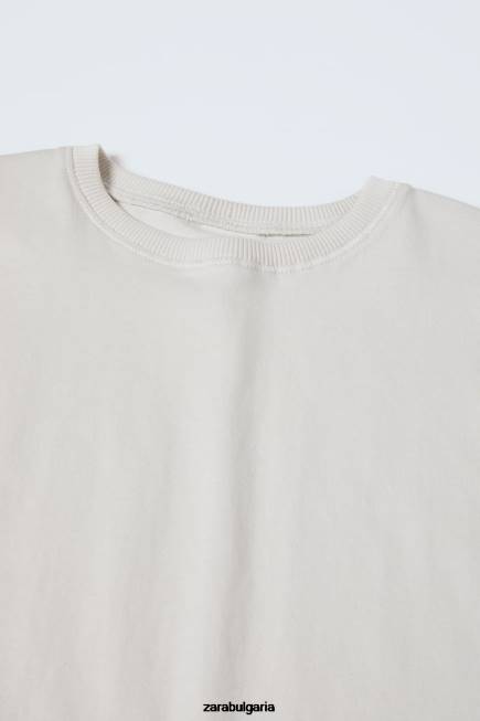 Zara облекло 66FT1572 деца обикновена тениска камък