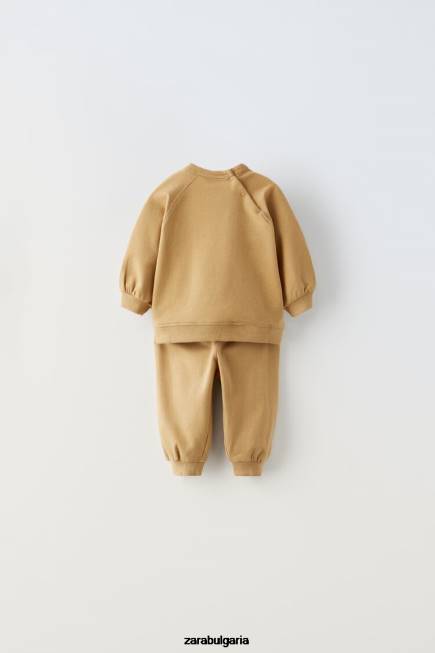 Zara облекло 66FT1574 деца комплект суичър и панталон тъмнокафяво