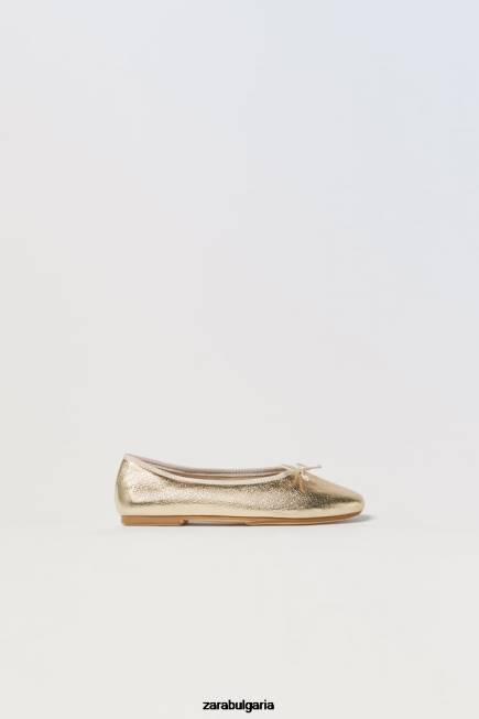Zara обувки 66FT1598 деца метални балетни обувки злато