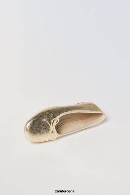 Zara обувки 66FT1598 деца метални балетни обувки злато