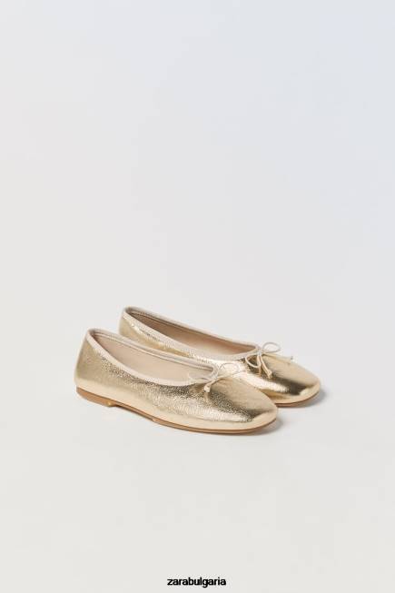 Zara обувки 66FT1598 деца метални балетни обувки злато