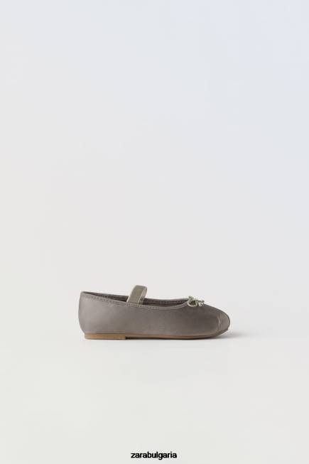 Zara обувки 66FT1606 деца лък балет апартаменти сиво