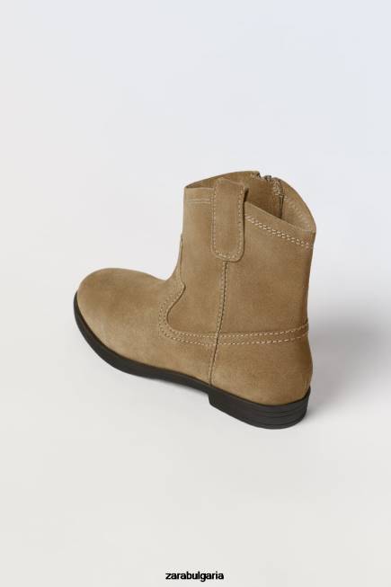 Zara обувки 66FT1616 деца кожени каубойски боти до глезена бежово