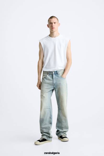 Zara облекло 66FT1086 мъже винтидж дънки с цип светло синьо