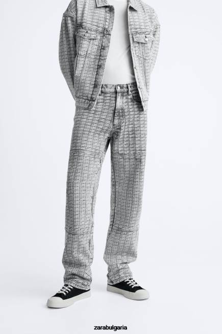 Zara облекло 66FT1089 мъже дънки с геометричен жакард сиво