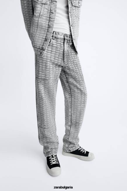 Zara облекло 66FT1089 мъже дънки с геометричен жакард сиво