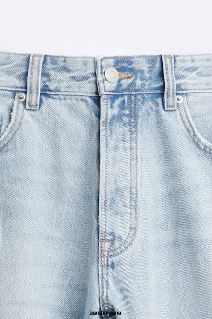 Zara облекло 66FT1090 мъже скъсани прави дънки средно синьо