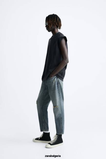 Zara облекло 66FT1091 мъже тънки изрязани дънки син