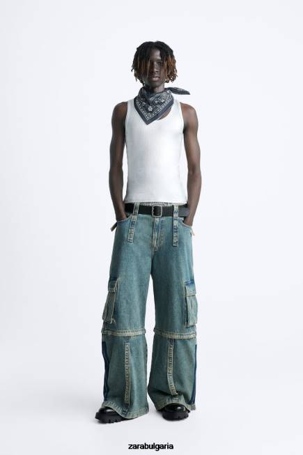 Zara облекло 66FT1103 мъже подвижни карго дънки синьозелено