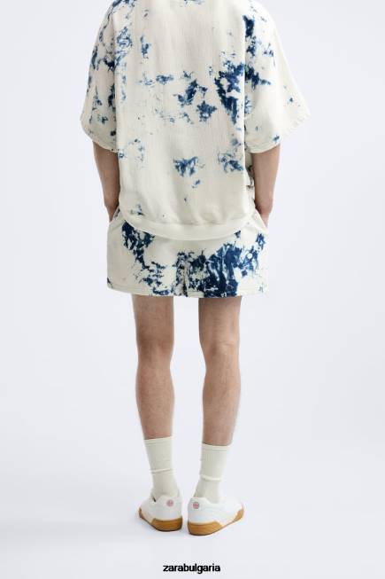 Zara облекло 66FT1237 мъже дънкови къси панталони тип tie dye бяла стрида