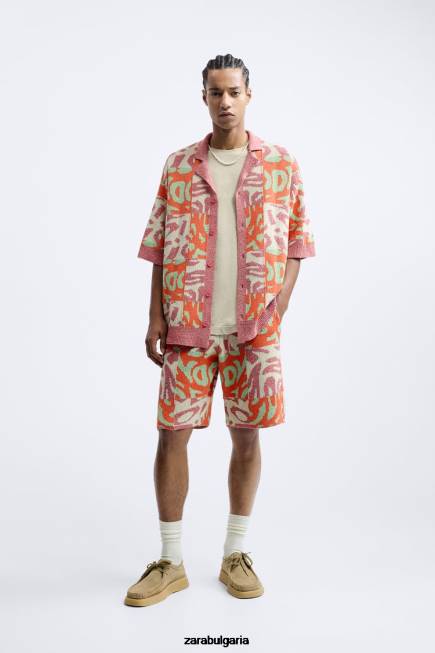 Zara облекло 66FT1238 мъже жакардови пачуърк плетени шорти розово