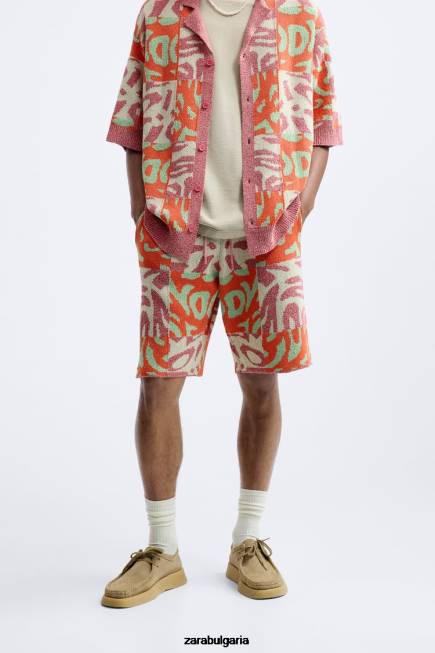 Zara облекло 66FT1238 мъже жакардови пачуърк плетени шорти розово