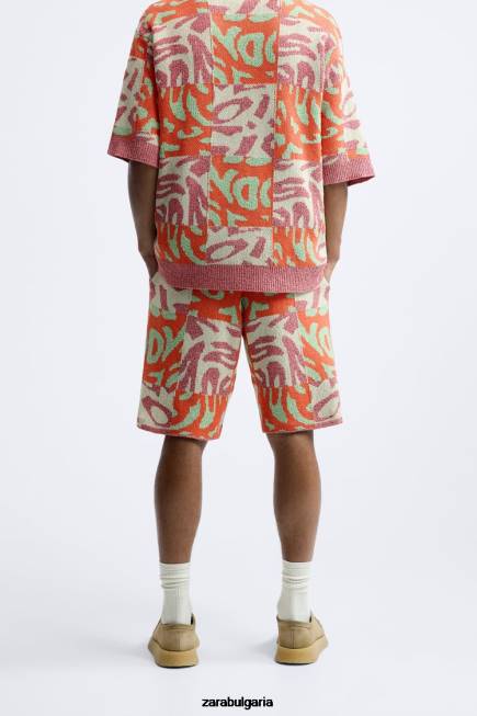 Zara облекло 66FT1238 мъже жакардови пачуърк плетени шорти розово