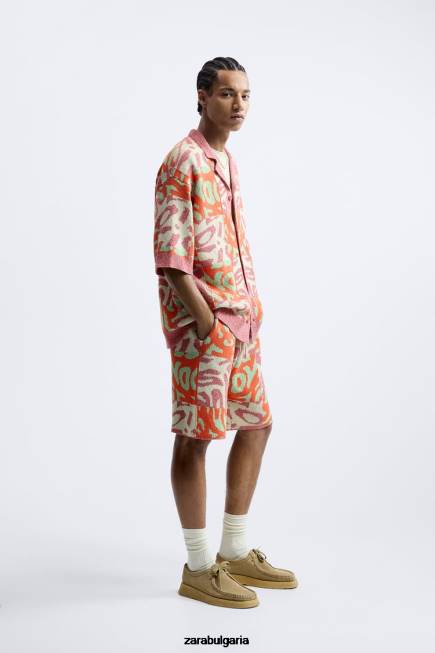 Zara облекло 66FT1238 мъже жакардови пачуърк плетени шорти розово