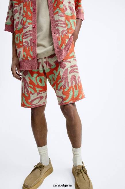 Zara облекло 66FT1238 мъже жакардови пачуърк плетени шорти розово