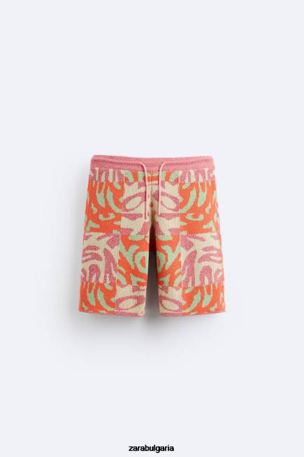 Zara облекло 66FT1238 мъже жакардови пачуърк плетени шорти розово