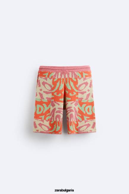 Zara облекло 66FT1238 мъже жакардови пачуърк плетени шорти розово