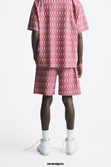 Zara облекло 66FT1239 мъже шорти от жакард с геометрична плетка розово