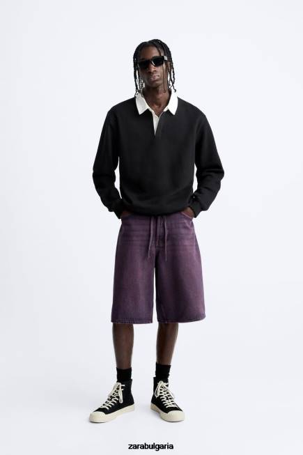 Zara облекло 66FT1240 мъже широки дънкови шорти розово