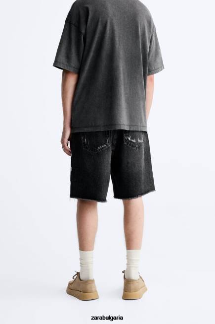 Zara облекло 66FT1241 мъже скъсани дънкови шорти черен