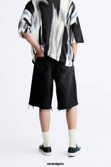 Zara облекло 66FT1243 мъже спокойна кройка дънкови шорти черен