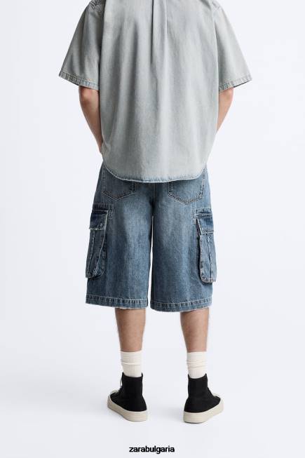 Zara облекло 66FT1246 мъже широки карго шорти син