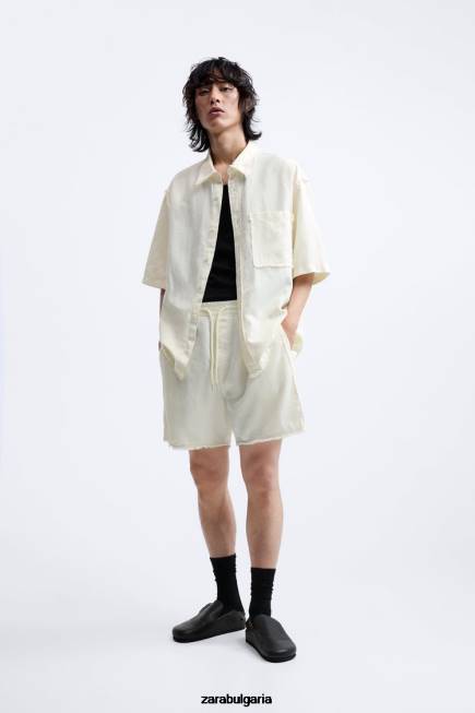 Zara облекло 66FT1250 мъже памучни ленени шорти бяла стрида